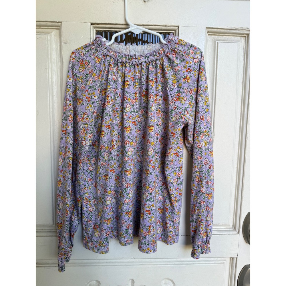 Mini Boden Girls Purple Floral Ruffle Neck Jersey Top Size 9-10Y G4874